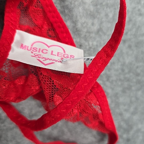 Music Legs Mesh Polka Dot Babydoll And G-String Women Size Q 16-18 D/DD Red Lace - Picture 3 of 12
